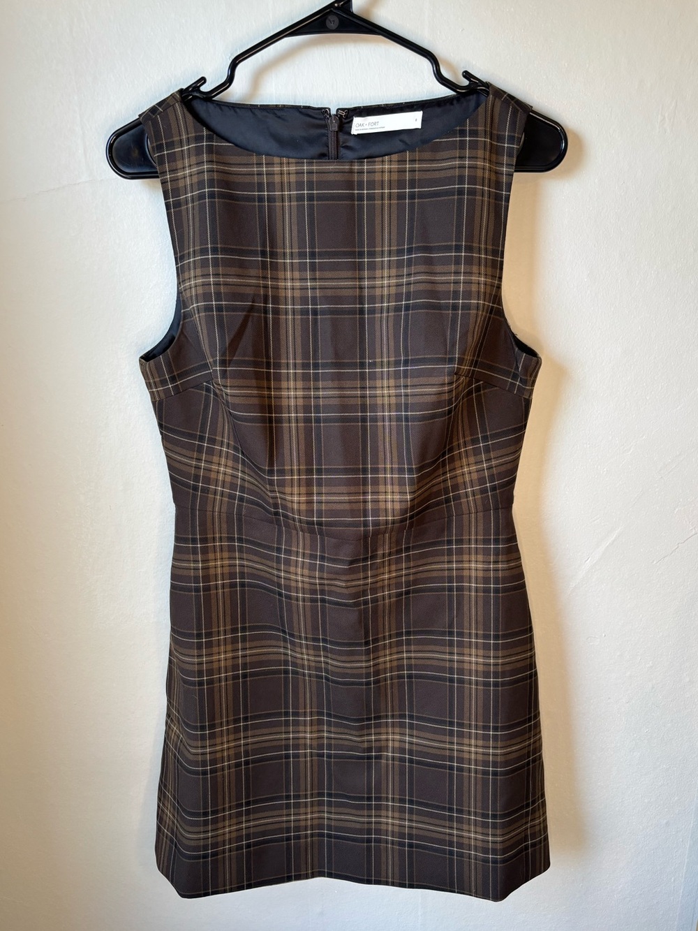 OAK + FORT Brown Plaid Sleeveless Shift Dress